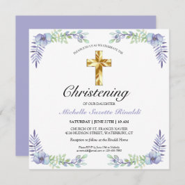  Gold Cross Lavender Floral Christening Kaart