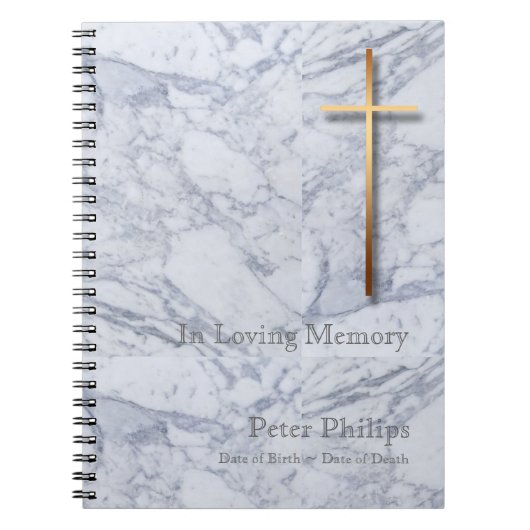 Gold Cross Marble 1 Funeral Memorial Guest Book Notitieboek (Voorkant)