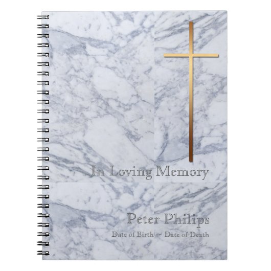 Gold Cross Marble 2 Funeral Memorial Guest Book Notitieboek (Voorkant)