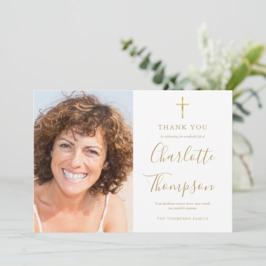 Gold Cross Memorial Funeral Foto: Dank u kaart (Staand voorkant)