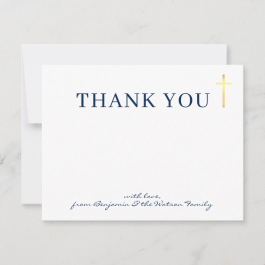 GOLD CROSS modern heilig baptisme blauw bedankt Kaart (Voorkant)