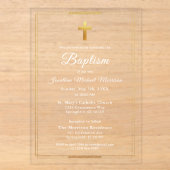 Gold Cross Modern Script Elegante doop Acryl Uitnodigingen (Voorkant)