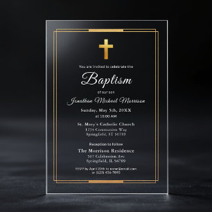 Gold Cross Modern Script Elegante doop Acryl Uitnodigingen