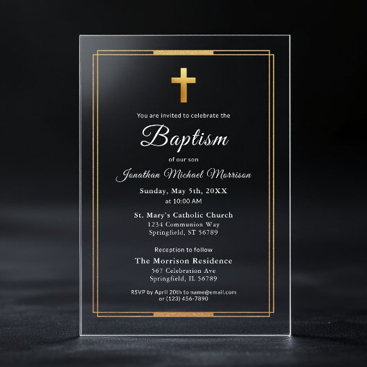 Gold Cross Modern Script Elegante doop Acryl Uitnodigingen