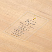 Gold Cross Modern Script Marine Blauw Elegant Doop Acryl Uitnodigingen (Laagn)