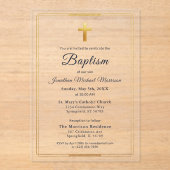 Gold Cross Modern Script Marine Blauw Elegant Doop Acryl Uitnodigingen (Voorkant)