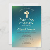 Gold Cross Ombre First Heilige Communie Kaart (Voorkant)