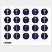 Gold Cross op Blue Ronde Sticker (Vel)