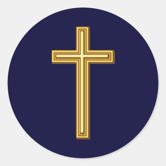Gold Cross op Blue Ronde Sticker (Voorkant)