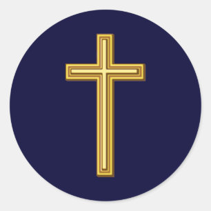 Gold Cross op Blue Ronde Sticker
