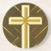 Gold Cross op bruine achtergrond Sandstone-Onderze Zandsteen Onderzetter (Voorkant)