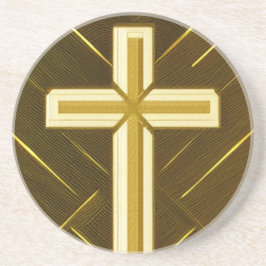 Gold Cross op bruine achtergrond Sandstone-Onderze Zandsteen Onderzetter