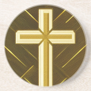 Gold Cross op bruine achtergrond Sandstone-Onderze Zandsteen Onderzetter