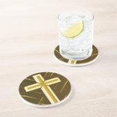 Gold Cross op bruine achtergrond Sandstone-Onderze Zandsteen Onderzetter (Zijkant)