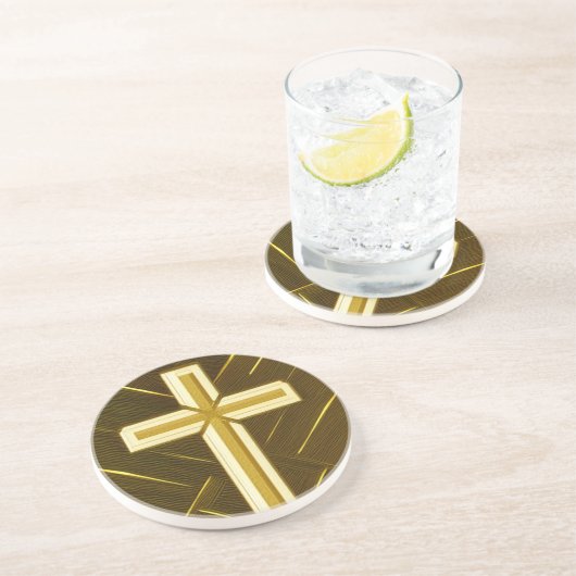 Gold Cross op bruine achtergrond Sandstone-Onderze Zandsteen Onderzetter (Zijkant)