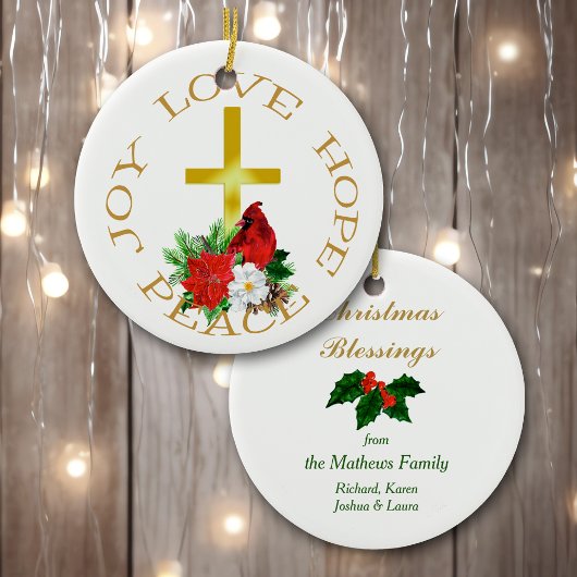 Gold Cross Red Cardinale Bouquet Keramisch Ornament