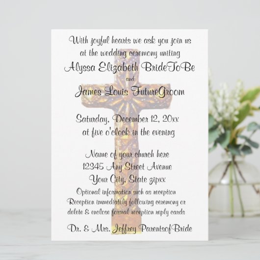 Gold Cross-religieuze bruiloft Kaart (Staand voorkant)