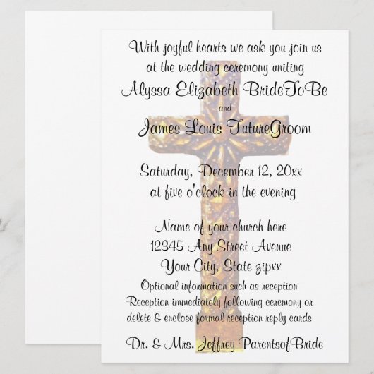 Gold Cross-religieuze bruiloft Kaart (Voorkant / Achterkant)