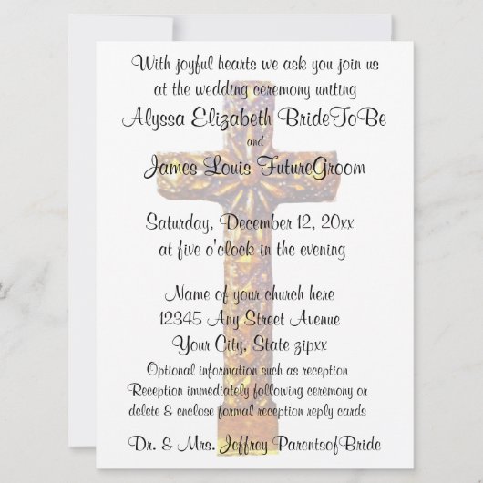 Gold Cross-religieuze bruiloft Kaart (Voorkant)