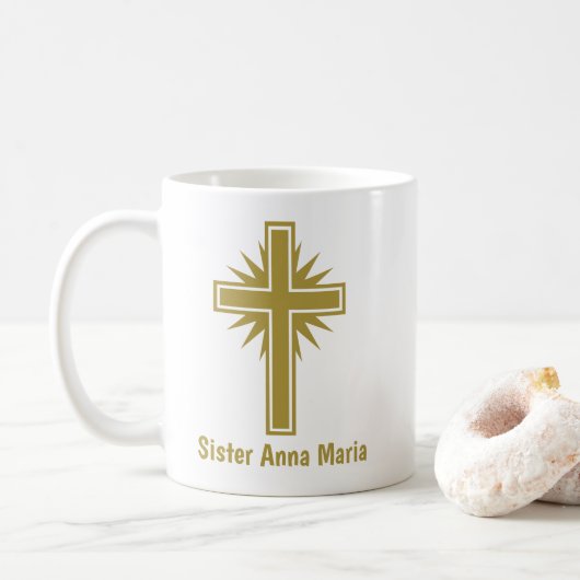 Gold Cross Religious Teacher Mug Personalized Koffiemok (Met donut)