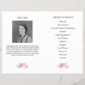 Gold cross, roze bouquet-herdenkingsprogramma flyer (Achterkant)
