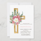 Gold Cross-Rozen, Dotted First Heilige Communie Kaart (Voorkant)