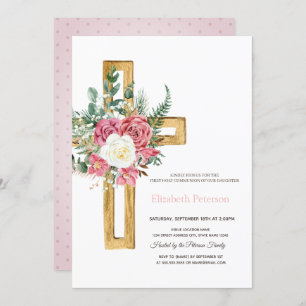 Gold Cross-Rozen, Dotted First Heilige Communie Kaart