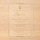 Gold Cross Script Typografie Chic Elegant Doopsel Acryl Uitnodigingen (Voorkant)
