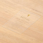 Gold Cross Script Typografie Chic Elegant Doopsel Acryl Uitnodigingen (Laagn)