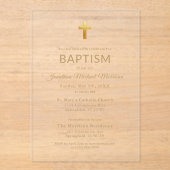 Gold Cross Script Typografie Chic Elegant Doopsel Acryl Uitnodigingen (Voorkant)