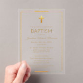 Gold Cross Script Typografie Chic Elegant Doopsel Acryl Uitnodigingen (Insitu (Draagbaar))
