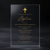 Gold Cross Script Typografie Chic Elegant Doopsel Acryl Uitnodigingen