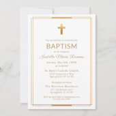 Gold Cross Script Typografie Chic Elegant Doopsel Kaart (Voorkant)