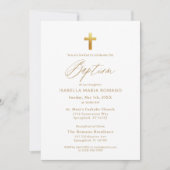 Gold Cross Script Typografie Chic Elegant Doopsel Kaart (Voorkant)