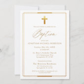 Gold Cross Script Typografie Chic Elegant Doopsel Kaart (Voorkant)