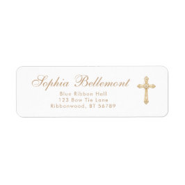 Gold Cross Simple Religious Baptism Return Address Etiket