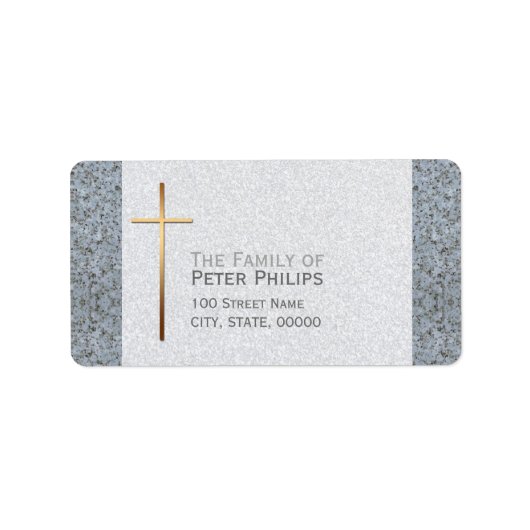Gold Cross Stone 2 Funeral Memorial Address L Etiket (Voorkant)