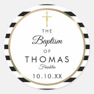 Gold Cross Stripe Baptisme Christening Ronde Sticker