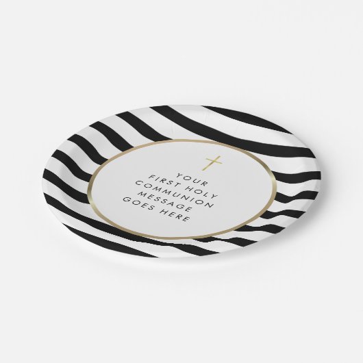 Gold Cross Stripe First Heilige Commune Message Papieren Bordje (Gekanteld)