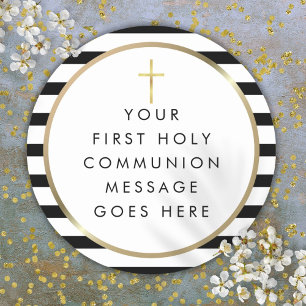Gold Cross Stripe First Heilige Commune Message Ronde Sticker