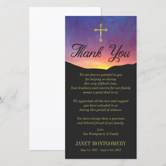 Gold Cross & Sunrise - Sympathie bedankt (Voorkant / Achterkant)
