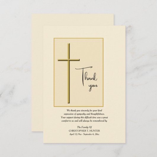 Gold Cross Sympathie Dank je kaart (Voorkant / Achterkant)