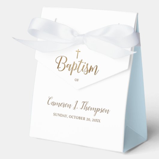 Gold Cross Thank You White Blue Baptism Bedankdoosjes (Voorkant)