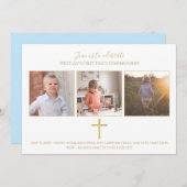 Gold Cross Tri Foto Modern First Commune Kaart (Voorkant / Achterkant)