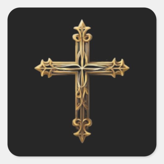 Gold Cross Vierkante Sticker (Voorkant)