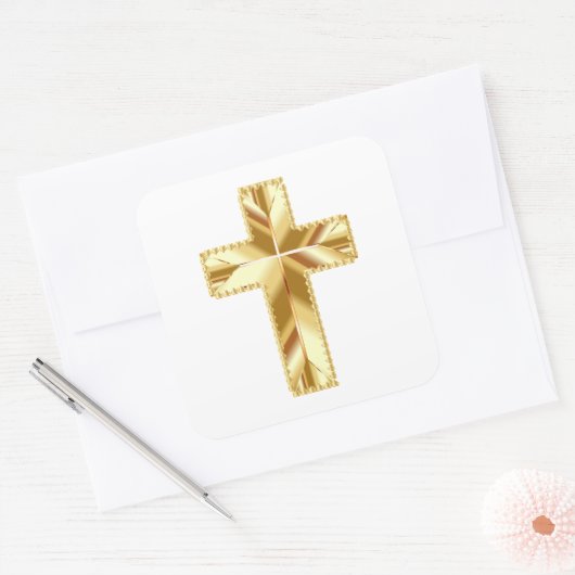 Gold Cross Vierkante Sticker (Envelop)