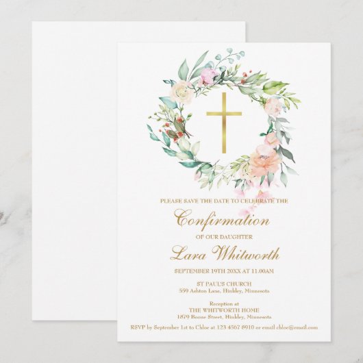 Gold Cross Waterverf Bloemen Bevestiging Save The Date (Voorkant / Achterkant)