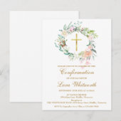 Gold Cross Waterverf Bloemen Bevestiging Uitnodiging Briefkaart (Voorkant / Achterkant)