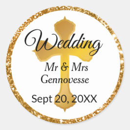 Gold Cross Wedding Favor Stickers Glitter