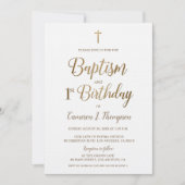 Gold Cross White Baptisme 1e verjaardag Uitnodigin Kaart (Voorkant)